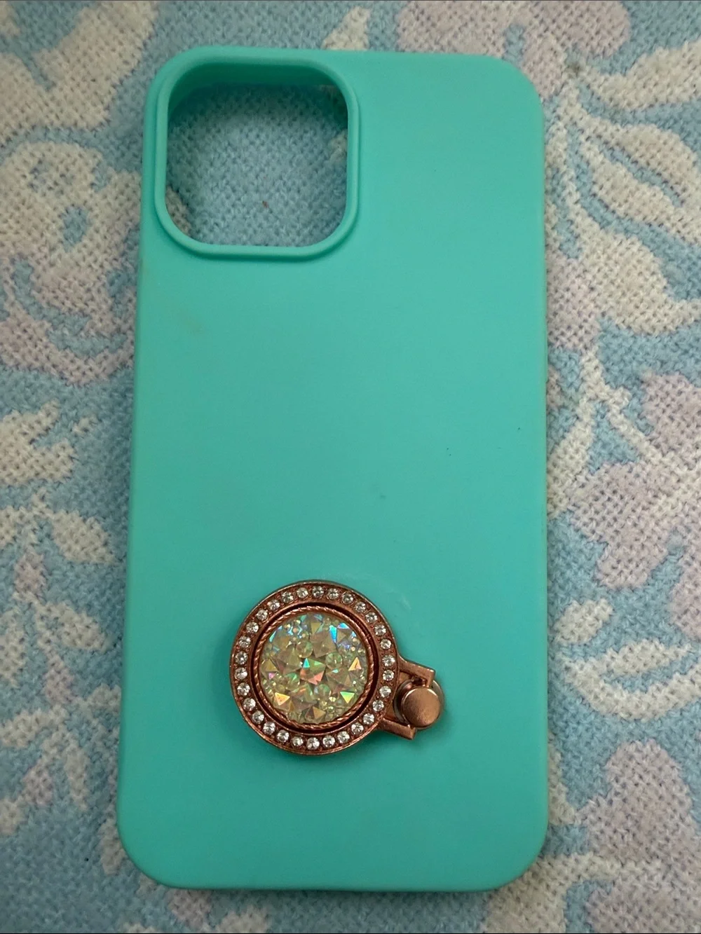 Set of 2 Turquoise / Iridescent Marble Phone Case Duo with Jeweled Ring Grips